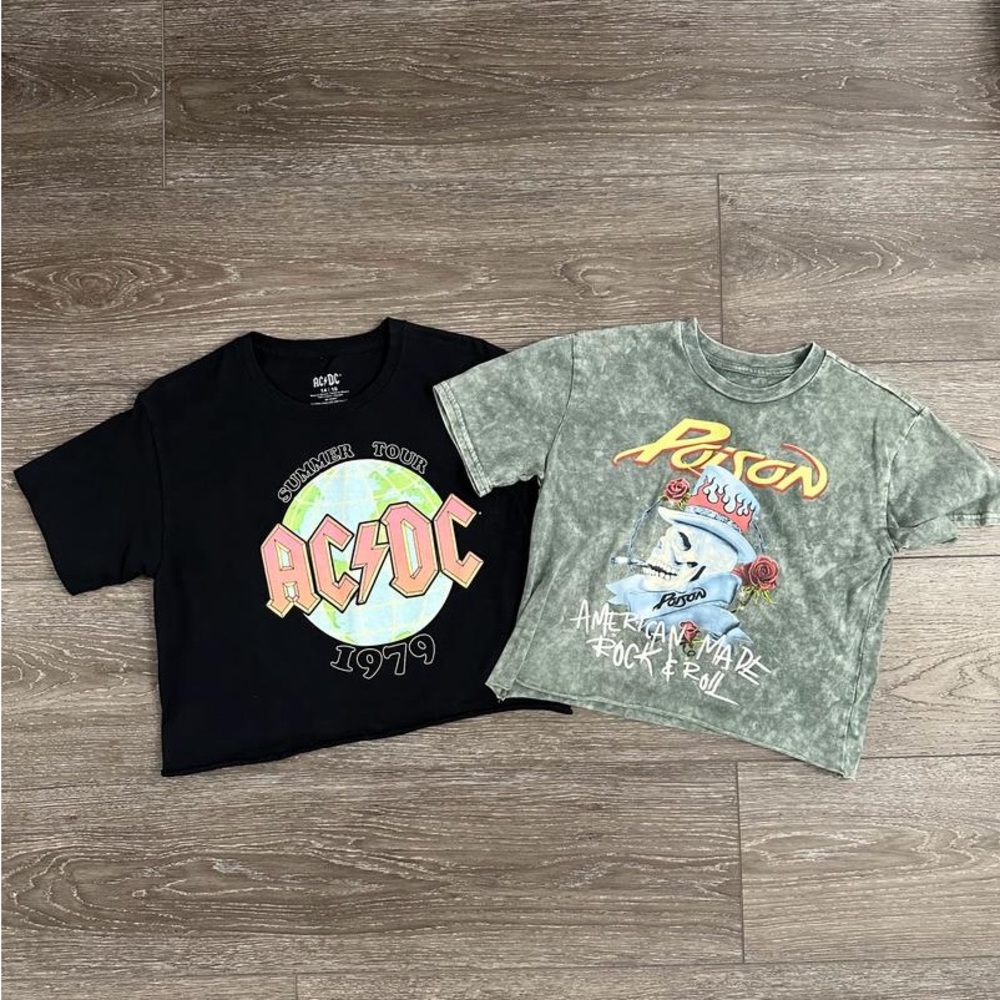 Poison and AC/DC crop graphic band tees.  Size 14/16 girls and Small Juniors.